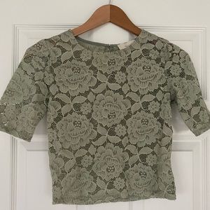 BHLDN Sage Green Lace Short Sleeve Blouse